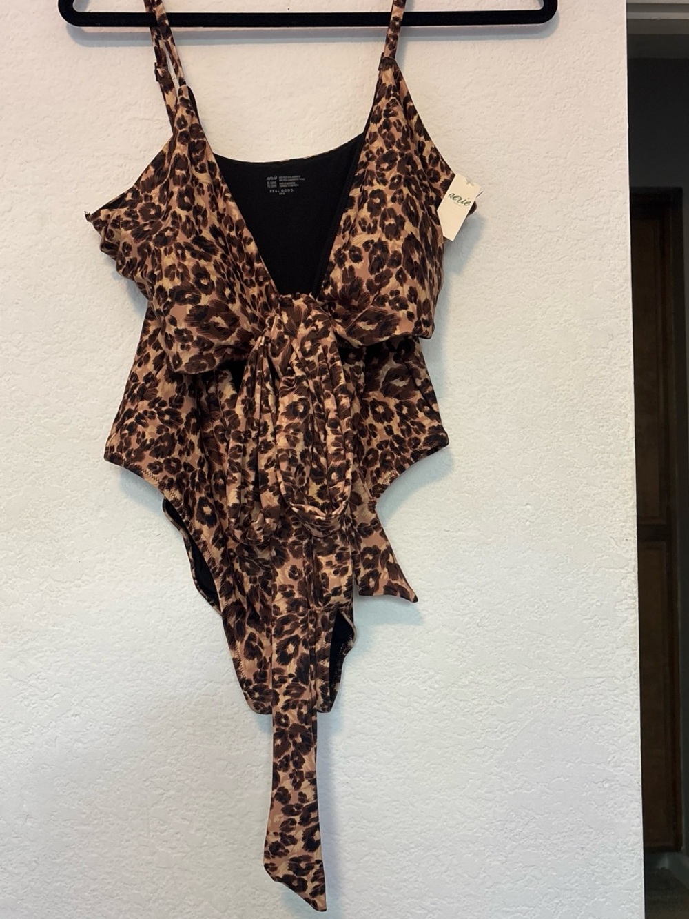 XL Leopard Print Tie-Front One-Piece Swimsuit